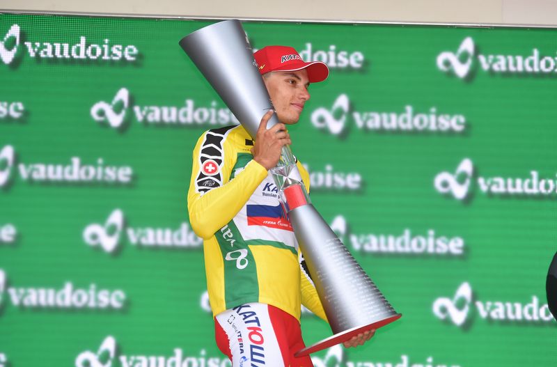 Simon &Scaron;pilak (Katusha) on the podium