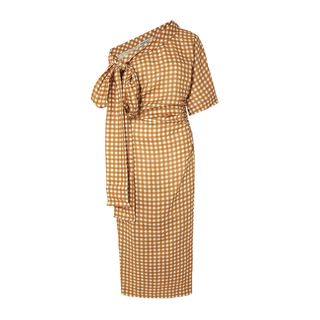 Bowie Tie-Detailed One-Shoulder Checked Linen Maxi Dress