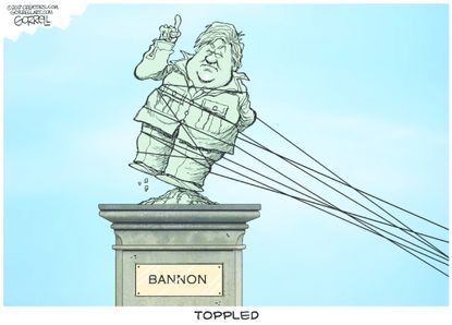 Political cartoon U.S. Bannon fired Confederate monuments