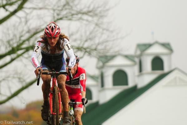 Anthony Clark (JAM Fund) cresting a hill in front of the calf barn.