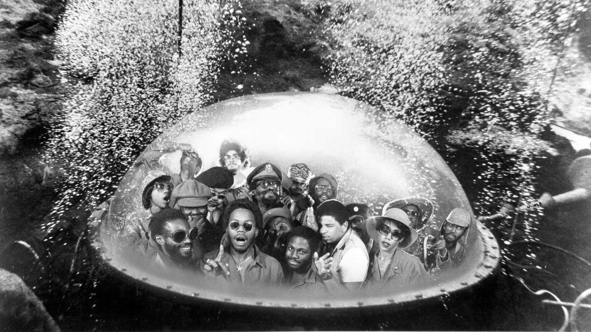 Parliament-Funkadelic pose for a portait on the Mothership circa 1977