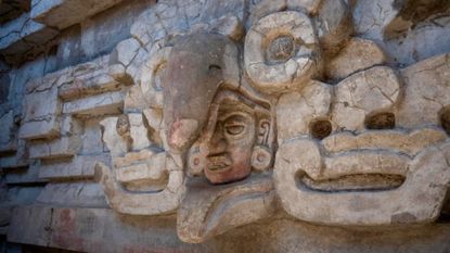 A carving on a recently discovered Zapotec tomb in Oaxaca, Mexico.