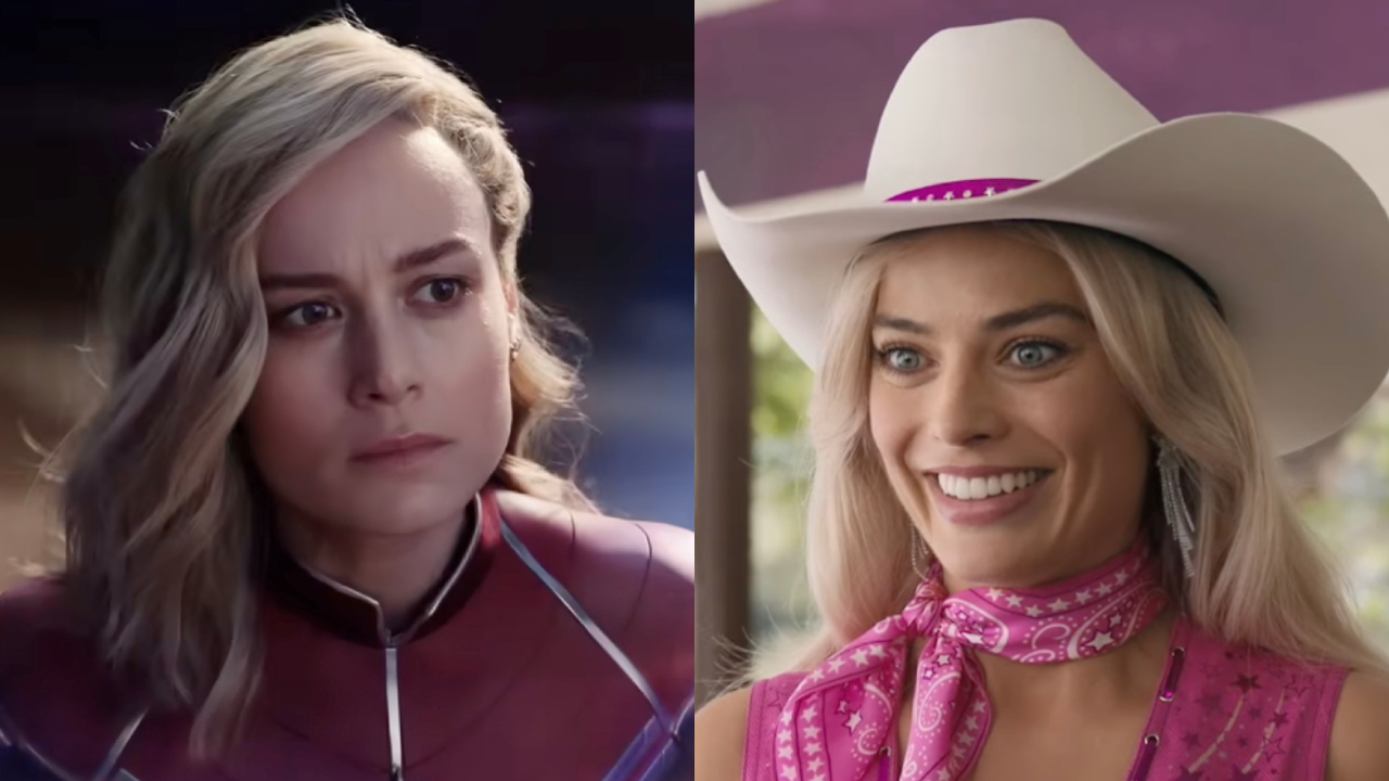 Brie Larson and Margot Robbie in a side-by-side photo.