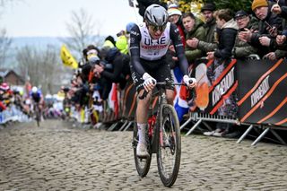 Tadej Pogačar on the way to victory at the Tour of Flanders