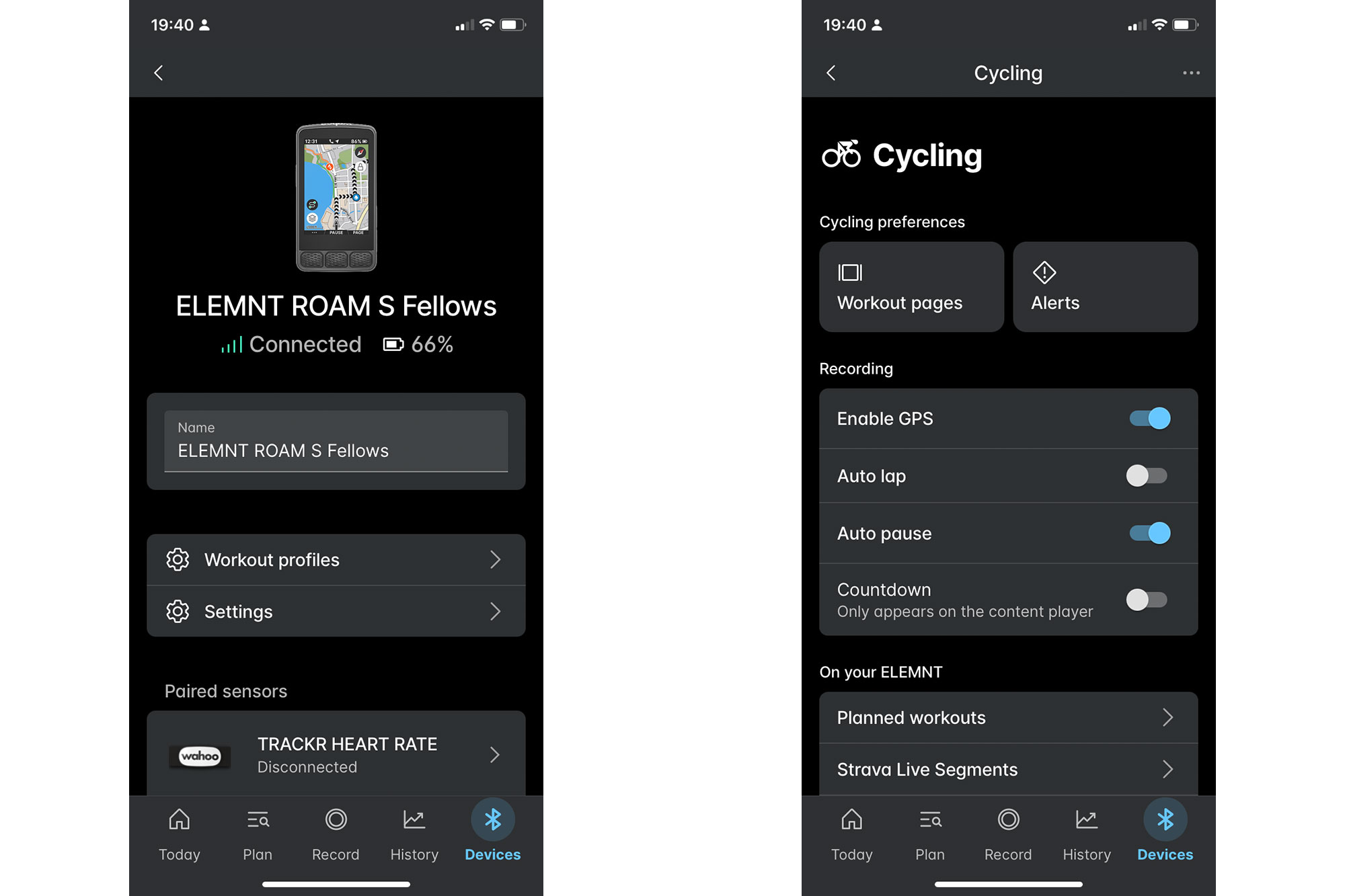 Editing workout profiles on the Wahoo app