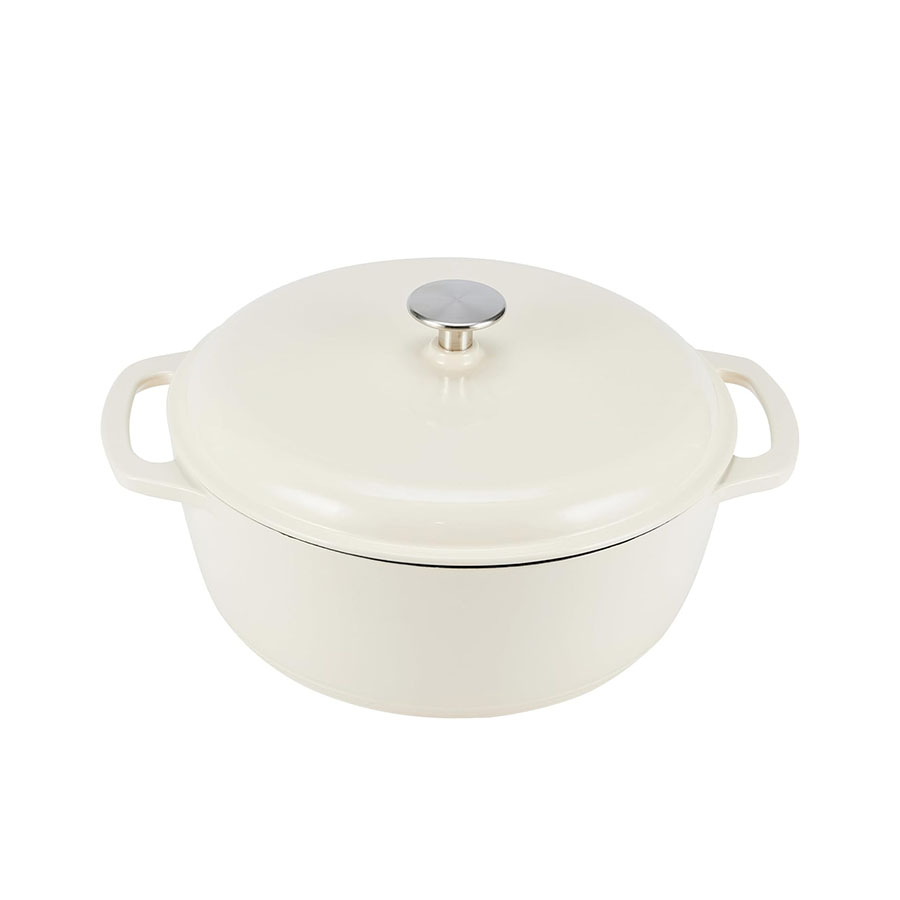 Amazon Basics Cast Iron Dutch Oven Pot With Lid, Enameled, Round, Dual Handles, Heavy-Duty, Medium, 6-Quart, White