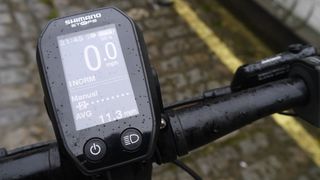 The bike's small display gives details on your speed, battery life, and current gear.