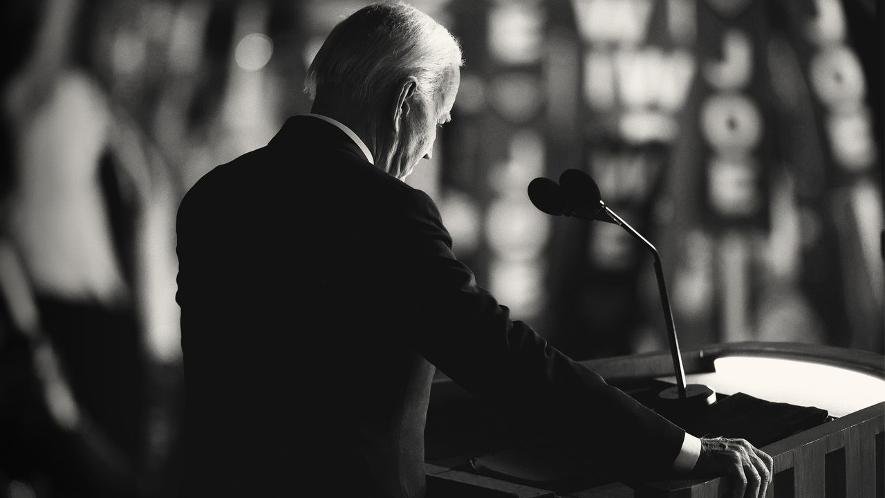 US President Joe Biden during the Democratic National Convention (DNC) at the United Center in Chicago, Illinois