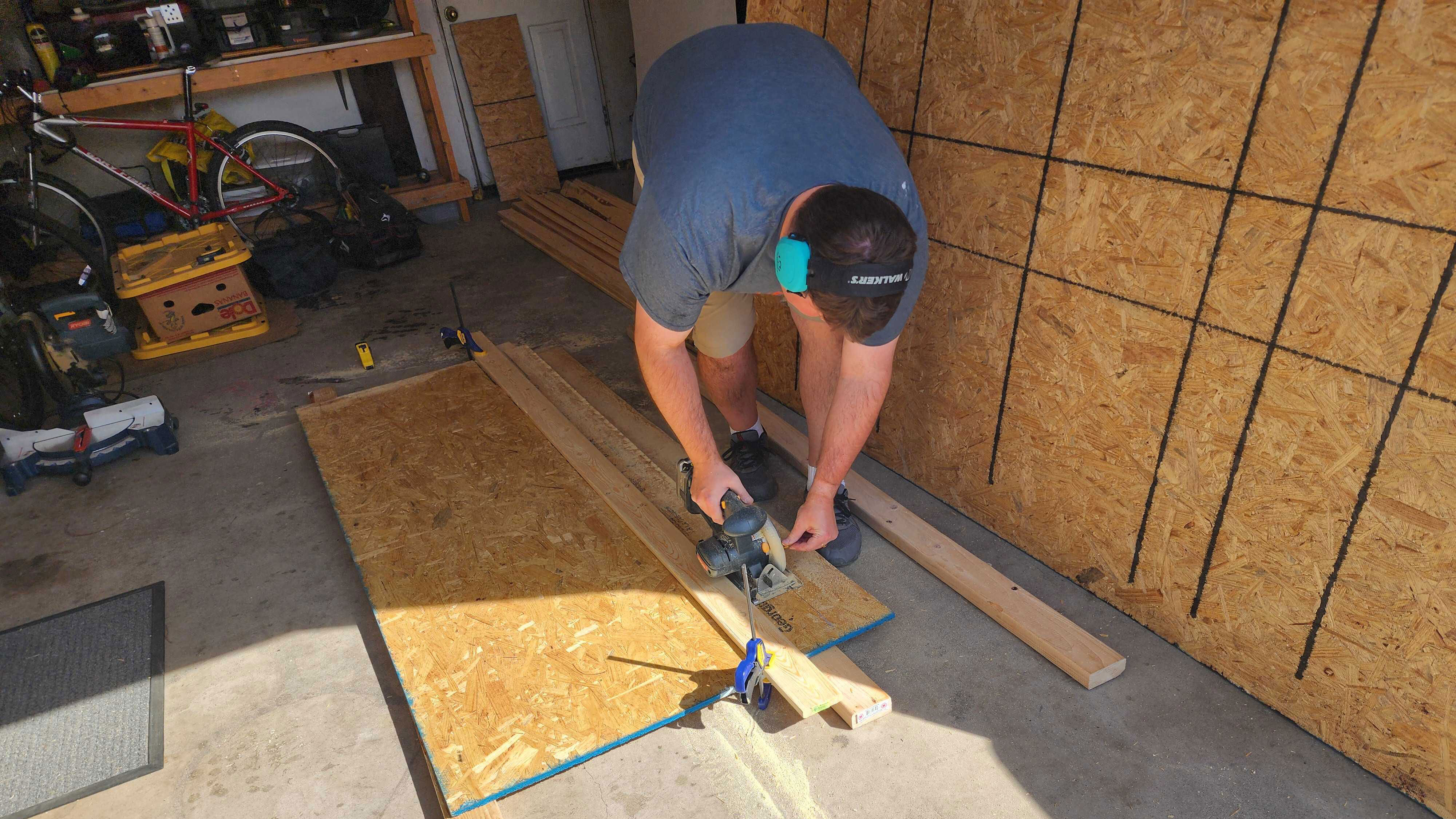 Our carpenter making the big wooden crate we used to ship the Saatva Classic across America