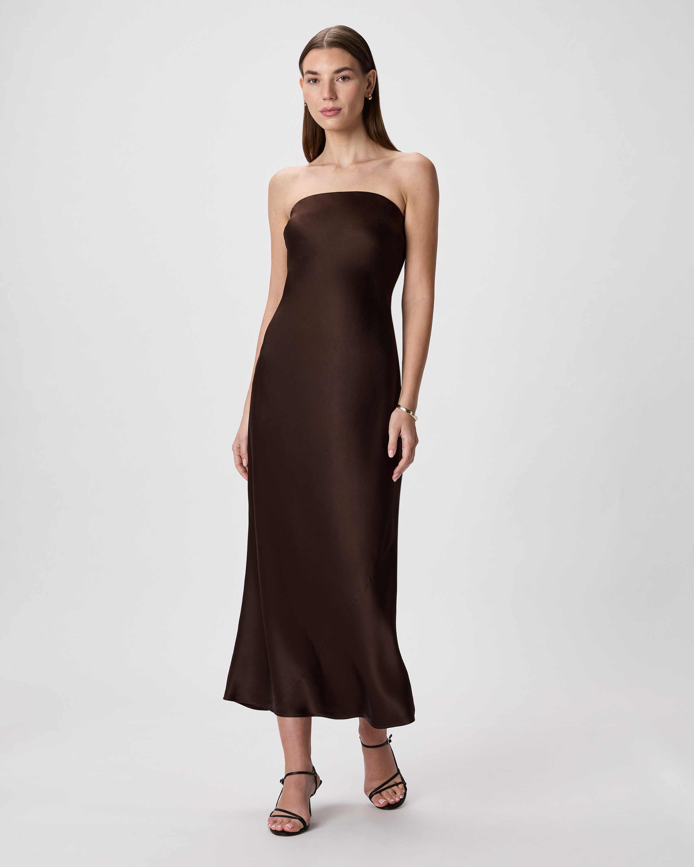 100% Washable Silk Strapless Midi Dress in Moonstone Blue