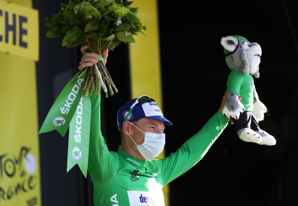 PRIVAS FRANCE SEPTEMBER 02 Podium Sam Bennett of Ireland and Team Deceuninck QuickStep Green Points Jersey Celebration during the 107th Tour de France 2020 Stage 5 a 183km stage from Gap to Privas 277m TDF2020 LeTour on September 02 2020 in Privas France Photo by Michael SteeleGetty Images
