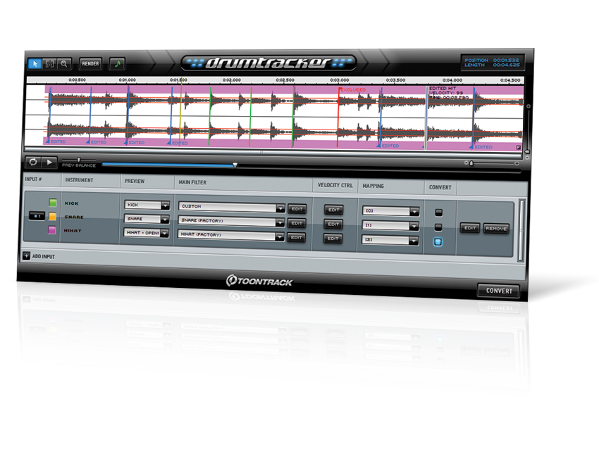 Drumtracker can be used on multitrack recordings and complete drum mixes.