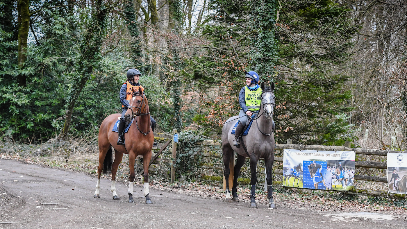 Laura collett out on a hack with her groom