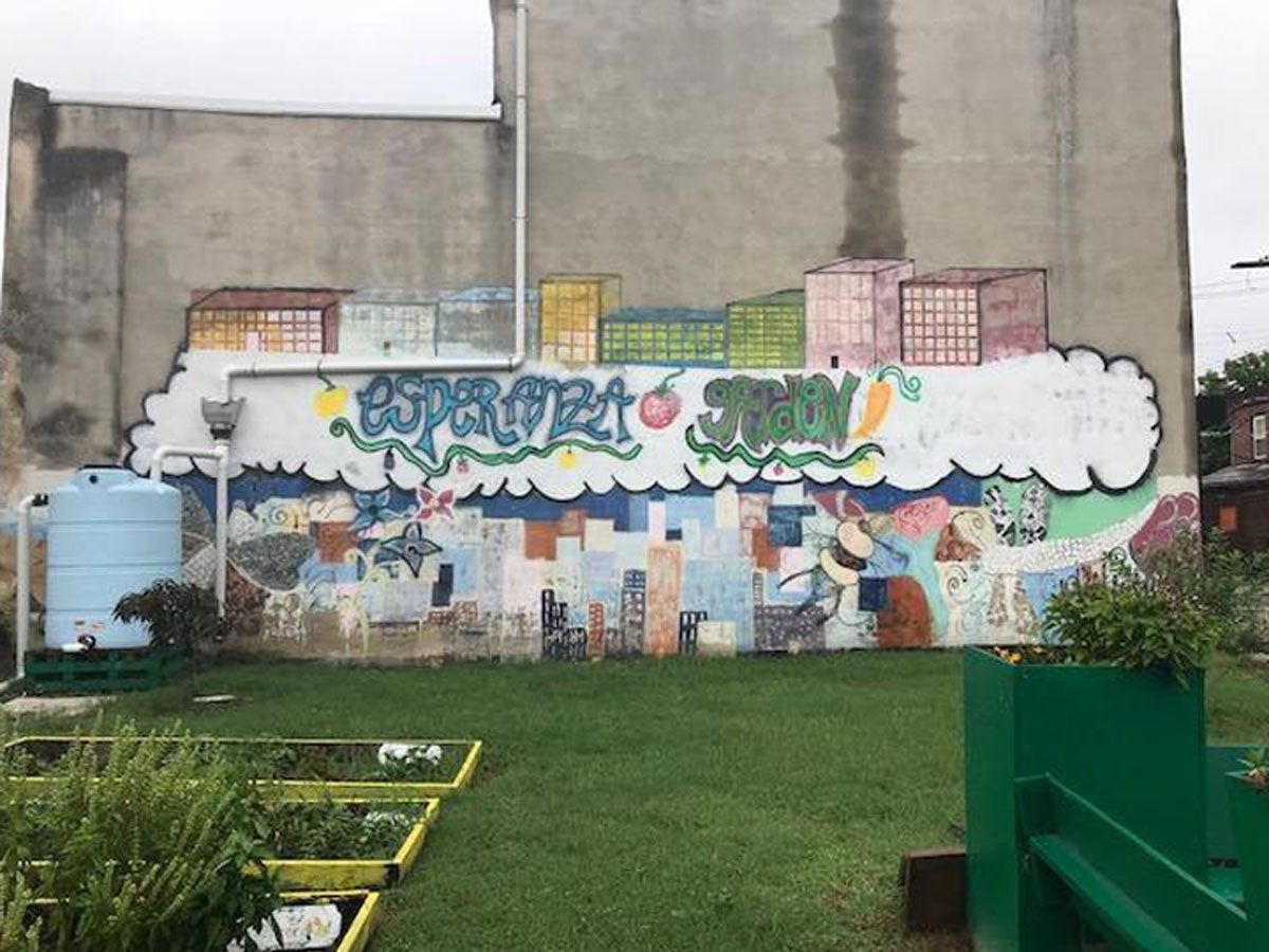 The mural was done years ago in spray paint and has seen better days.
