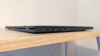 The Acer Swift Edge photographed on a wooden desk.