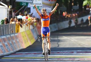 Pieter Weening (Rabobank) celebrates winning stage 5 of the Giro d'Italia.