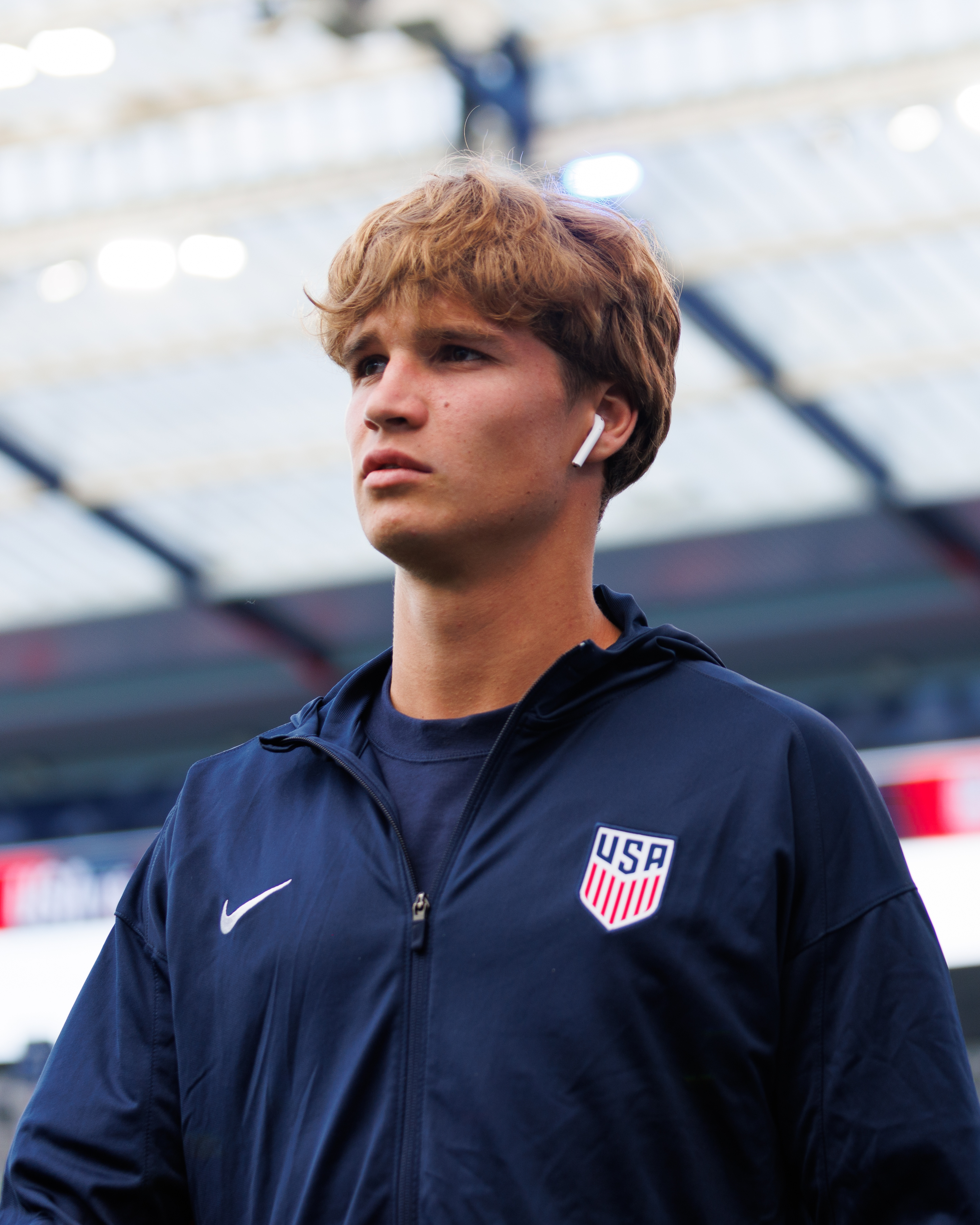 KANSAS CITY, KANSAS - JUNE 11: Rokas Pukstas #20 of the United States U23 arrives at the stadium for an under 23 game between Japan and USMNT at Children&amp;amp;apos;s Mercy Park on June 11, 2024 in Kansas City, Kansas. (Photo by Andrea Vilchez/ISI Photos/USSF/Getty Images for USSF)