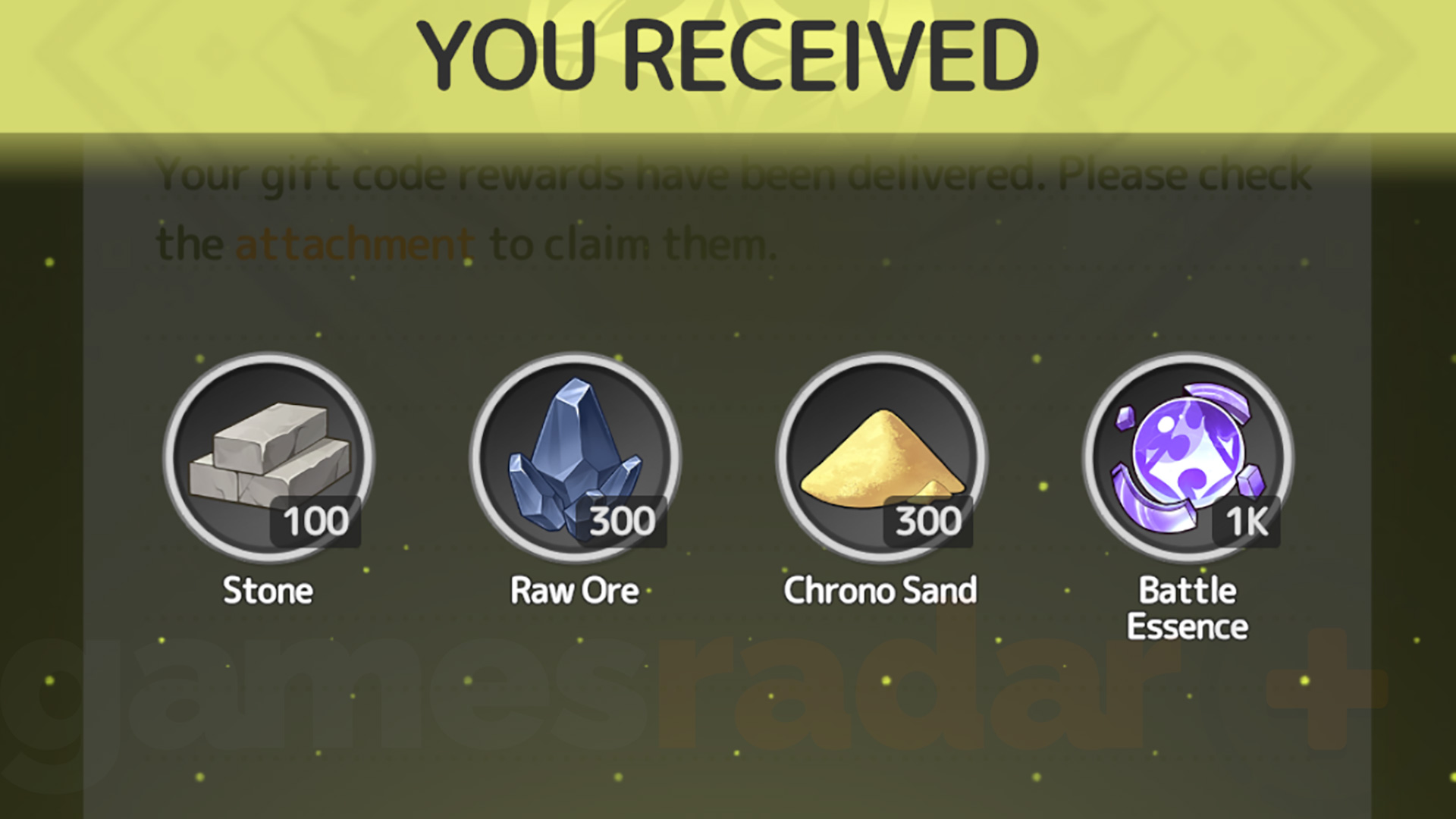 Rewards for redeeming Sword x Staff codes