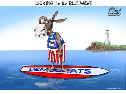 Political Cartoon U.S. Democrats midterms blue wave