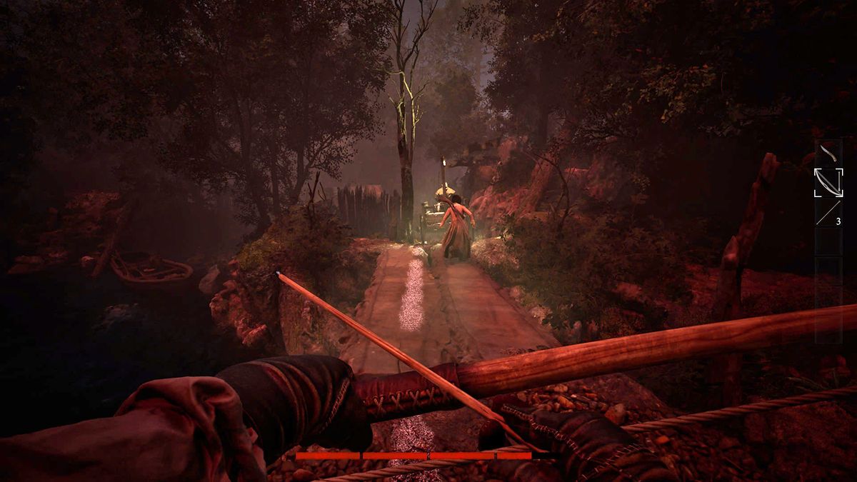 Screens from a horror game set in a dense jungle