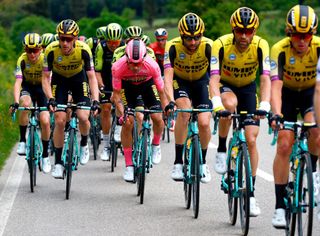 Primoz Roglic in the 2019 Giro d'Italia pink jersey