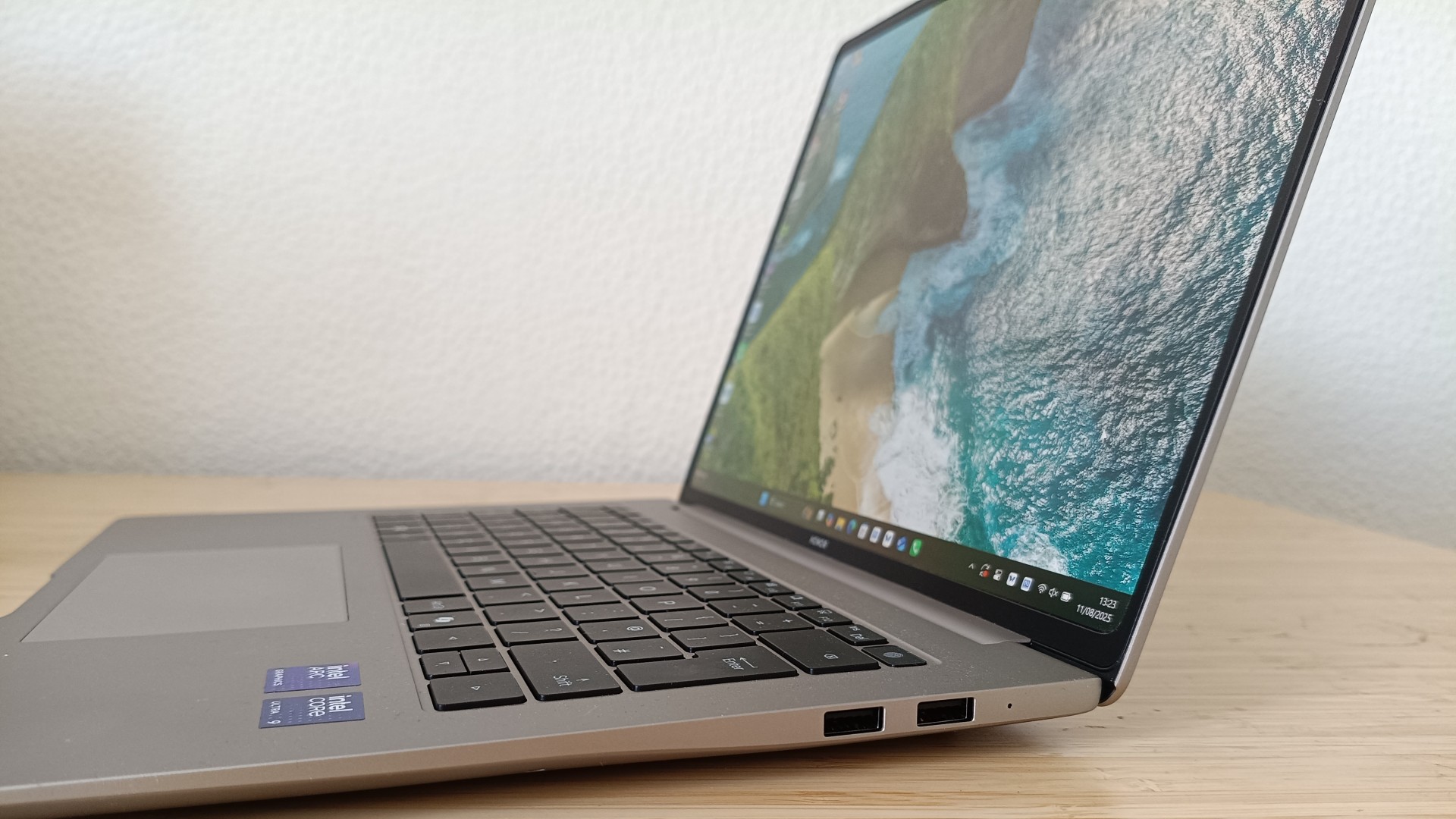 Close up on right hand ports on Honor MagicBook Pro 14 laptop on desk