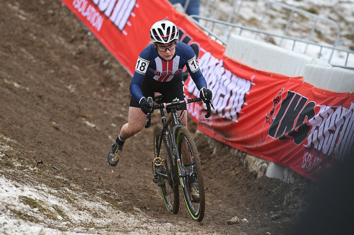 Ellen Noble staying upright on a technical Worlds course