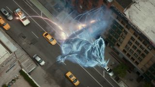 Sewer Dragon Ghost being chased through New York in Ghostbusters: Frozen Empire