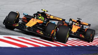  Lando Norris of Great Britain driving the (4) McLaren MCL39 Mercedes leads Oscar Piastri of Australia driving the (81) McLaren MCL39 Mercedes on track during the F1 Grand Prix of Austria at Red Bull Ring on June 29, 2025 in Spielberg, Austria.