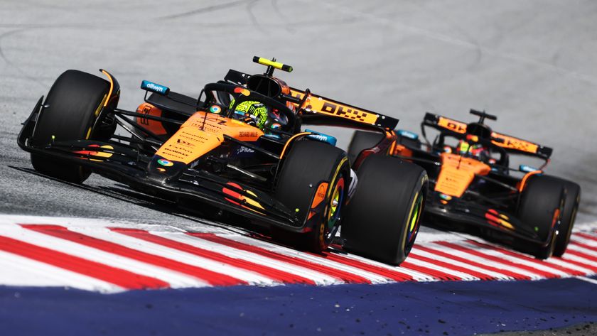  Lando Norris of Great Britain driving the (4) McLaren MCL39 Mercedes leads Oscar Piastri of Australia driving the (81) McLaren MCL39 Mercedes on track during the F1 Grand Prix of Austria at Red Bull Ring on June 29, 2025 in Spielberg, Austria.