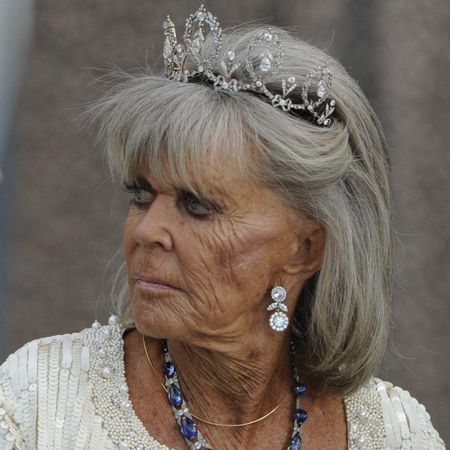 Princess Birgitta wearing a tiara and sapphire necklace