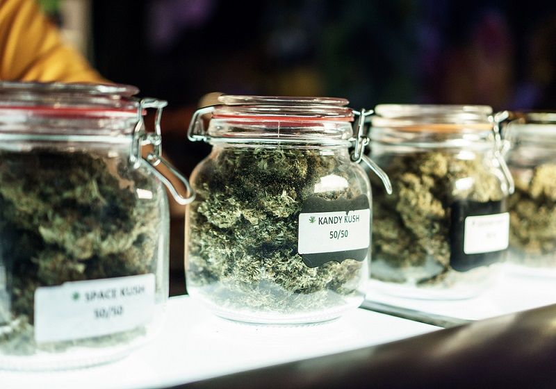 Jars of marijuana at a dispensary. 