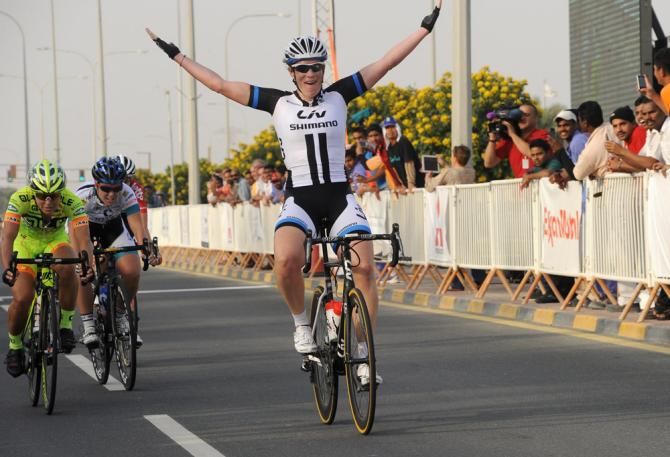 Kirsten Wild (Team Giant-Shimano) celebrates victory in stage 1 at the Ladies Tour of Qatar