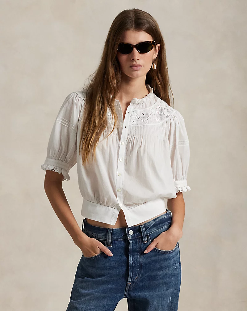 Lace Trim Cotton Voile Top