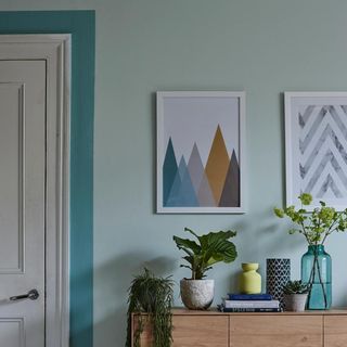 room with teal wall