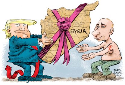 Political Cartoon U.S. Trump Hands Putin Syria