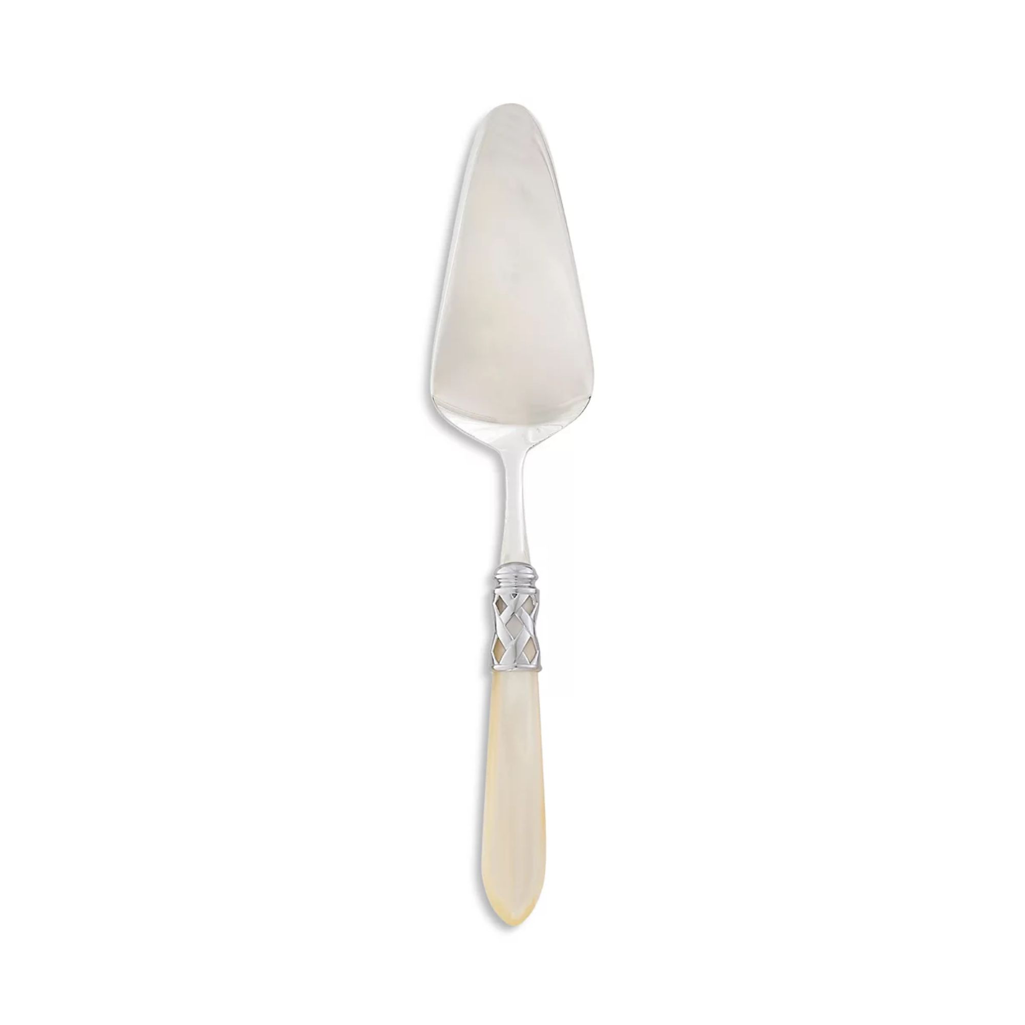 Pie server with cream acrylic handle and wrought steel finish