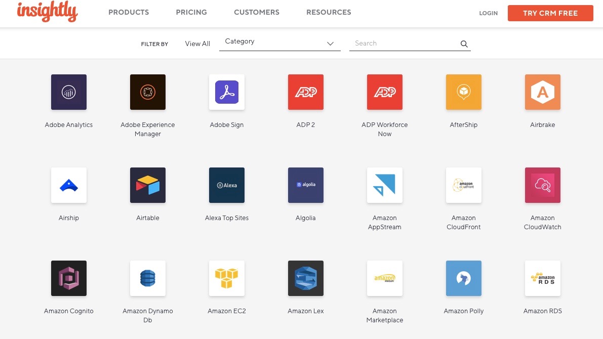 Insightly's app market
