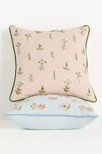 Anthropologie Rosalie Cotton Embroidered Floral Pillow