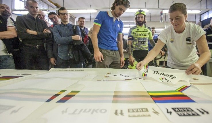 Peter Sagan sees how his world champion's kit is made