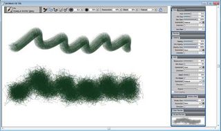 Here are two brush strokes made with the same brush settings. The first brushstroke has no ‘jitter’, the second is jittered to the max