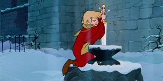 Arthur pulling the sword in Disney's The Sword in the Stone