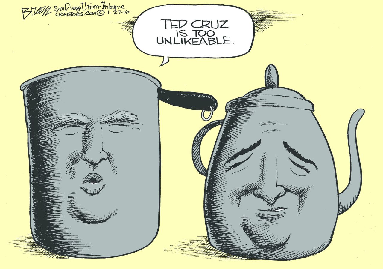 Political Cartoon U.S. Trump Cruz 2016