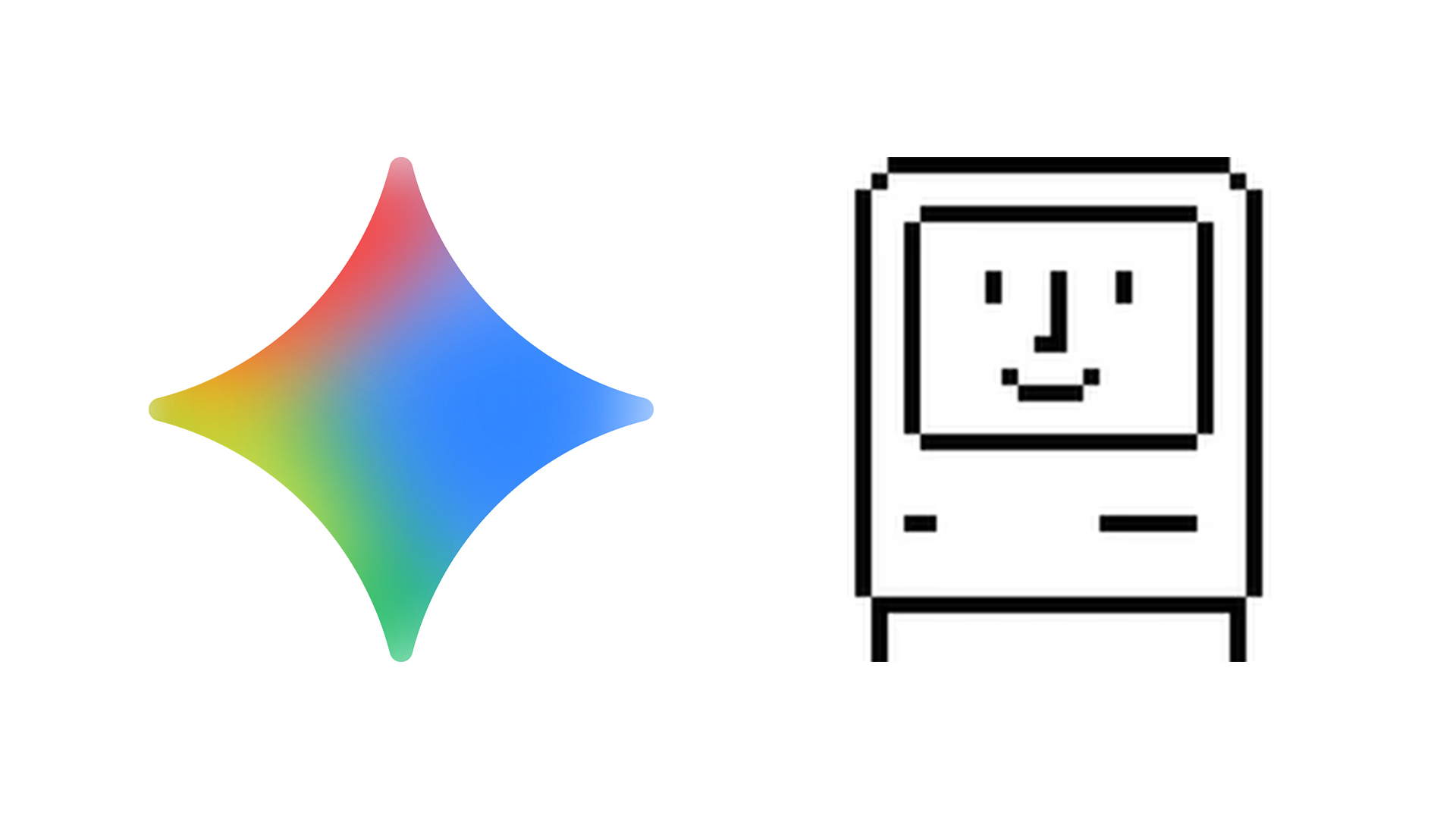 Google Gemini logo and smiling Macintosh icon