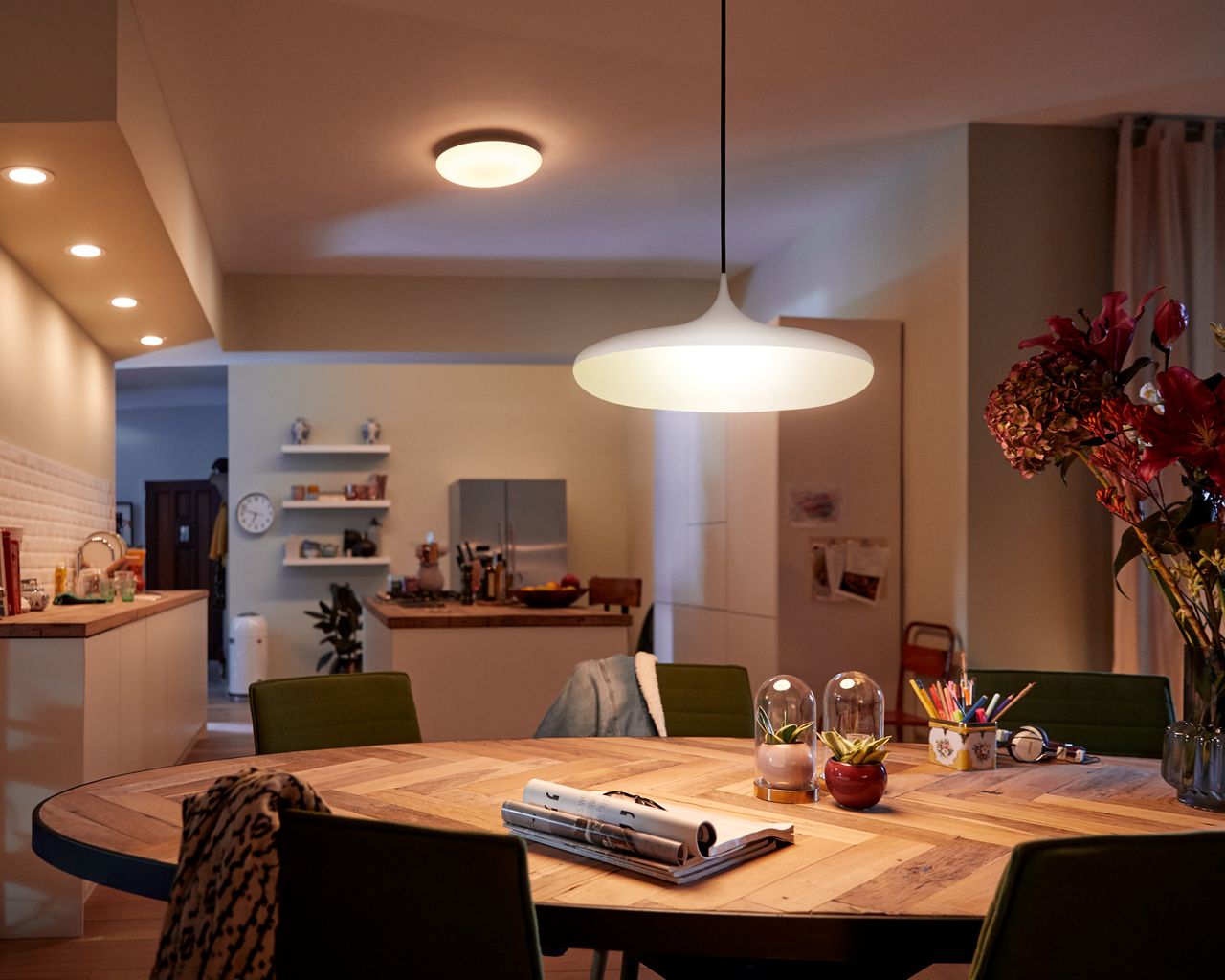 Kitchen light with table lit up