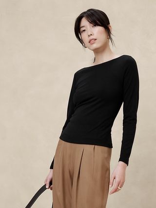 Soft Stretch Boat-Neck T-Shirt