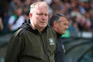 Neil Dewsnip, Interim Manager of Plymouth Argyle looks on beforeg the Sky Bet Championship match between Plymouth Argyle and Hull City at Home Park on May 04, 2024 in Plymouth, England. (Photo by Dan Istitene/Getty Images) (Photo by Dan Istitene/Getty Images) Wayne Rooney