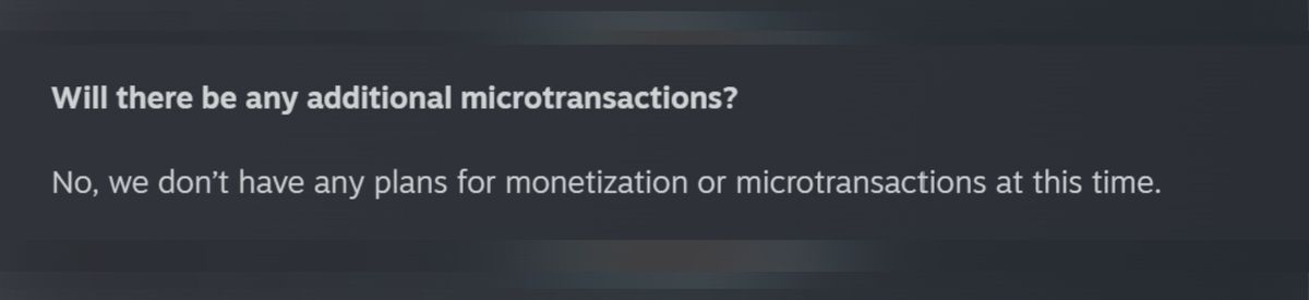A screenshot from the Star Wars Zero Company Q&amp;A on Steam, specifically a question about microtransactions.