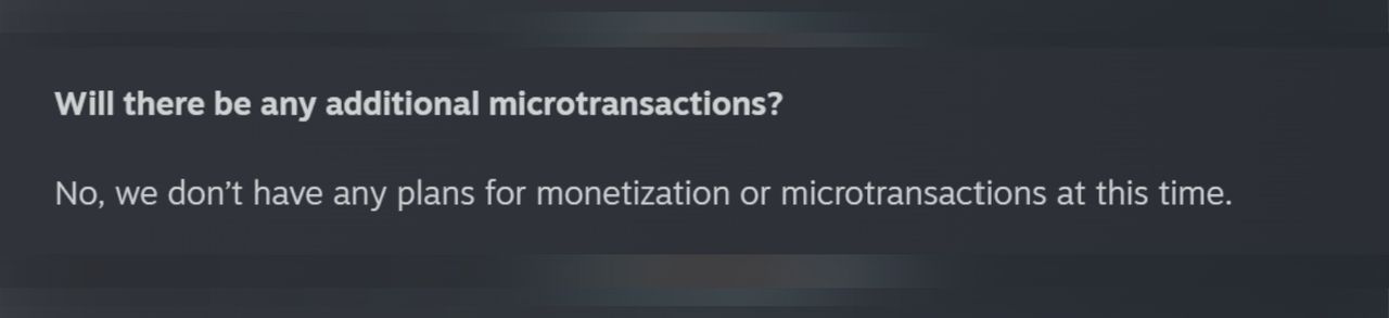 A screenshot from the Star Wars Zero Company Q&amp;A on Steam, specifically a question about microtransactions.