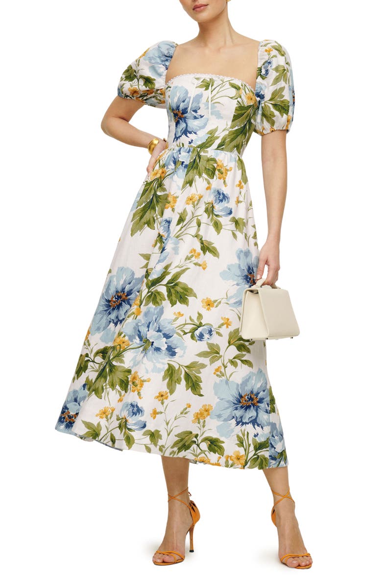 Marella Floral Midi Linen A-Line Dress